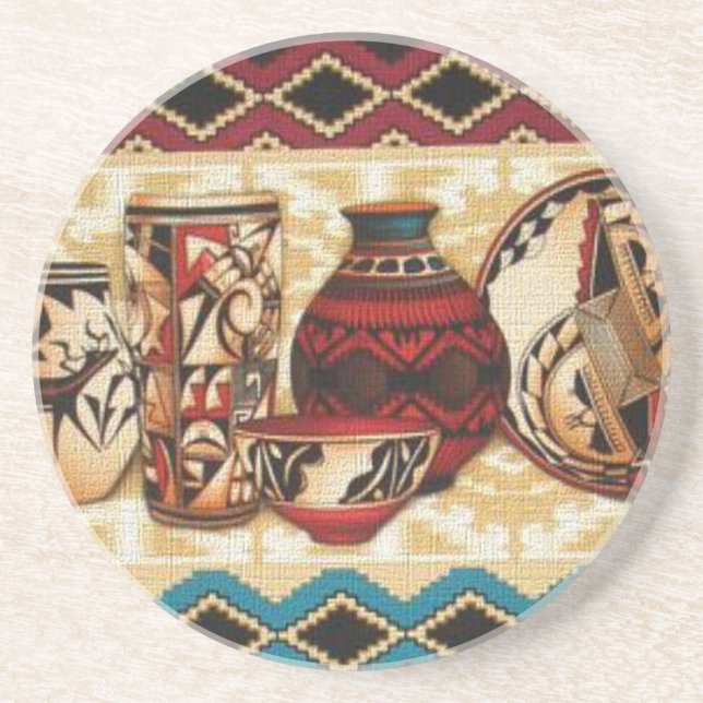 Southwestern Pattern Sandstone Drink Coaster (Front)