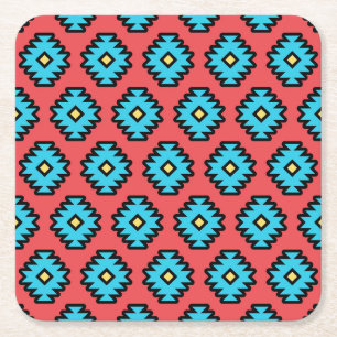 Southwestern Pop-Art Pattern Square Paper Coaster