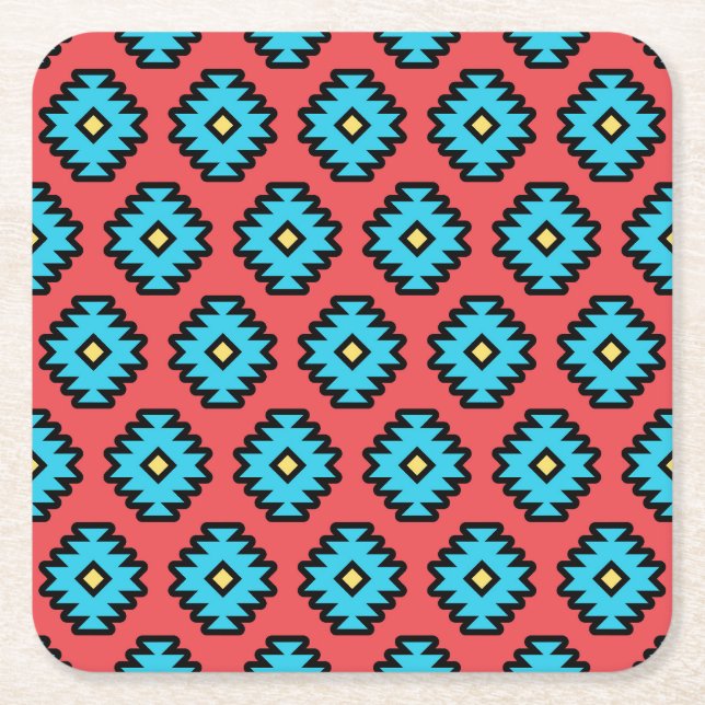 Southwestern Pop-Art Pattern Square Paper Coaster (Front)