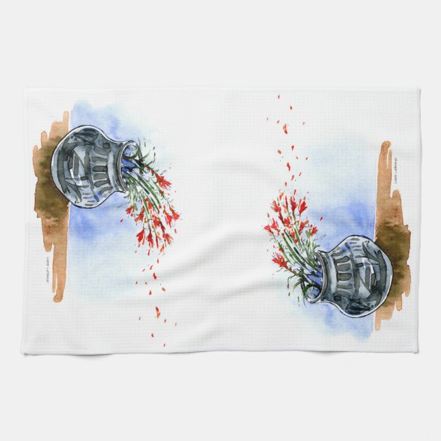 Southwestern pot of indian paintbrush wildflowers tea towel (Horizontal)