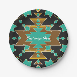Southwestern Ranch Turquoise Black & Gold Party Paper Plate