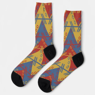 Southwestern Red Gold and Blue Pattern Socks