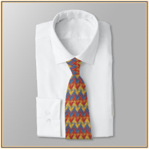 Southwestern Red Gold and Blue Pattern Tie