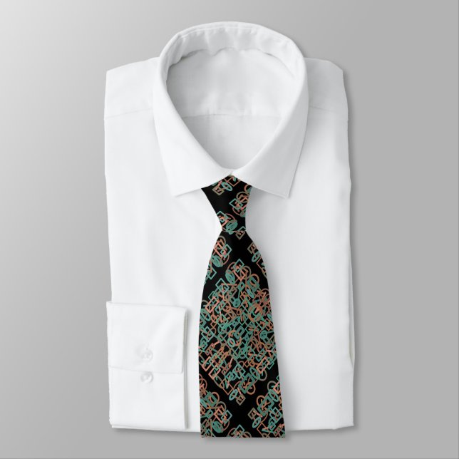 Southwestern Rust And Turquoise Line Art Drawing  Tie (Tied)