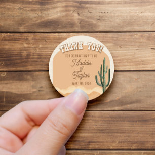 Southwestern Rustic Desert Cactus Thank You Favour Classic Round Sticker
