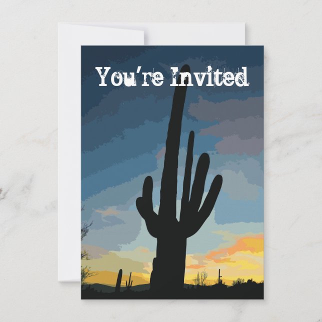 Southwestern Saguaro Cactus Sunset Invitation (Front)