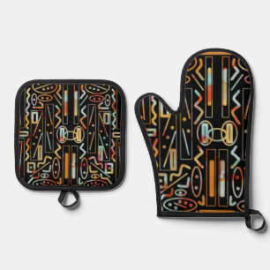 Southwestern Scratch Art Pattern  Oven Mitt & Pot Holder Set