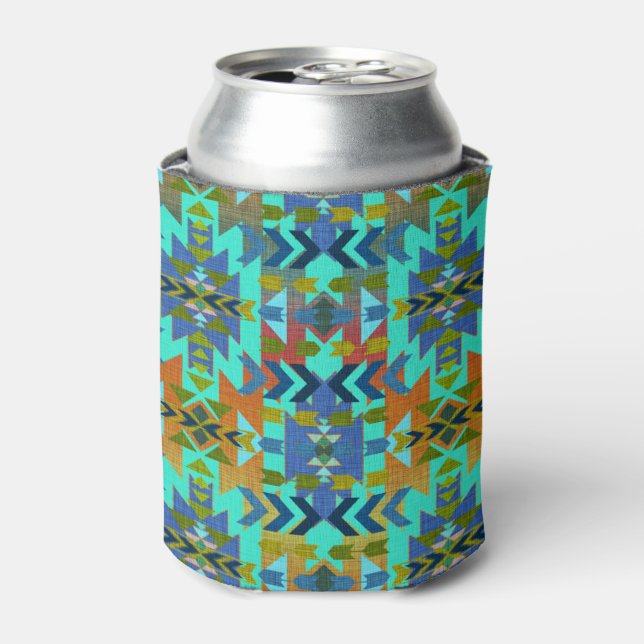 Southwestern Skies Aqua and Green Can Cooler (Can Front)