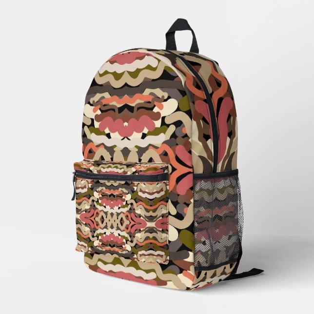 Southwestern Squiggly Wiggly Earth Tone Abstract Printed Backpack (Back Corner Right)