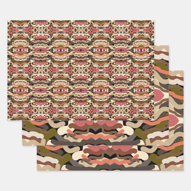 Southwestern Squiggly Wiggly Earth Tone Abstract Wrapping Paper Sheet (Set)