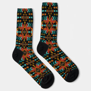 Southwestern Style Aqua Rust Brown Ombre Socks