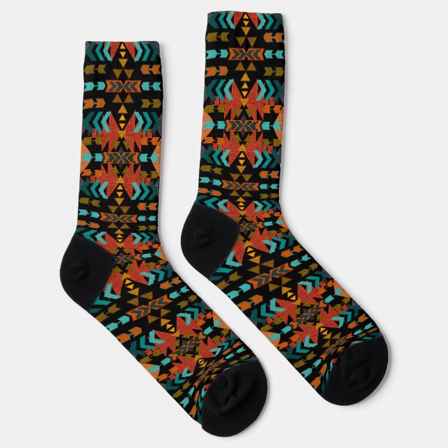 Southwestern Style Aqua Rust Brown Ombre Socks (Right)