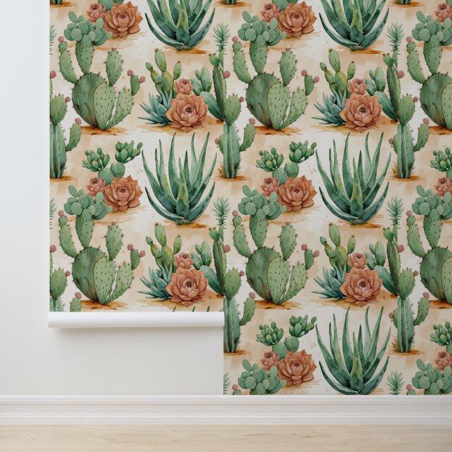 Southwestern Style Cacti & Succulents Peel and Sti Wallpaper (Application)