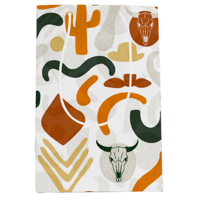 Southwestern style cactus bull skull cowboy hat  medium gift bag (Front)