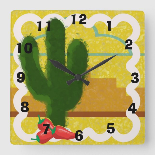 Southwestern Style Desert Scene With Saguaro - Square Wall Clock (Front)