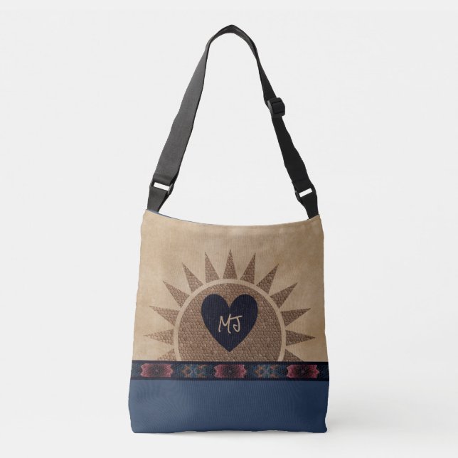 Southwestern Style Monogrammed Tote Bag w/Heart (Front)