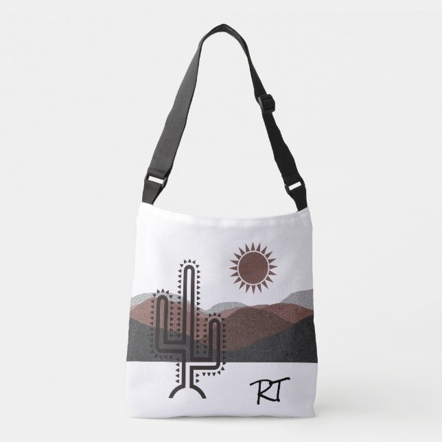 Southwestern Style Tote Bag w/Mountains & Cactus (Front)