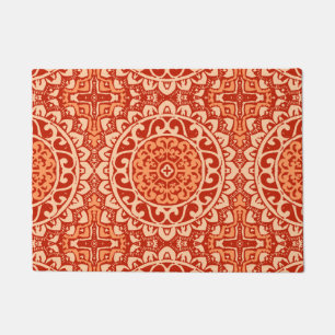 Southwestern Sun Mandala Batik, Coral Orange Doormat