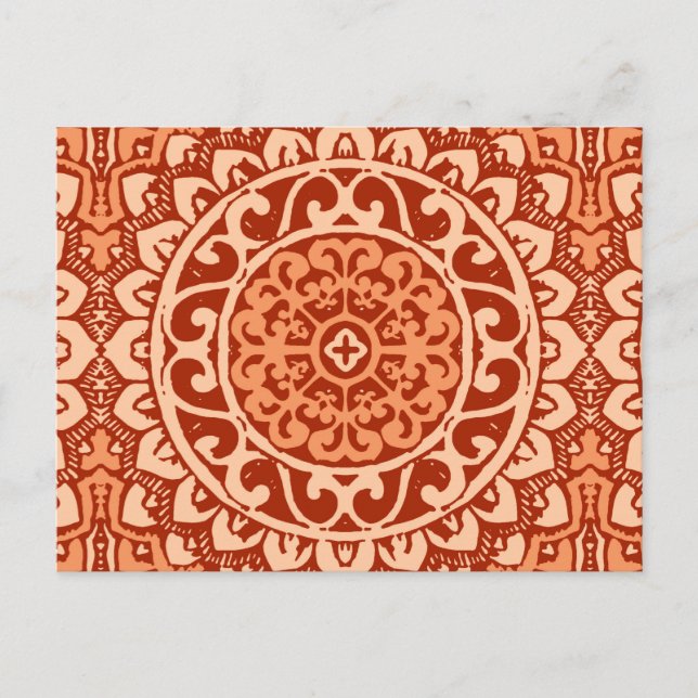 Southwestern Sun Mandala Batik, Coral Orange Postcard (Front)