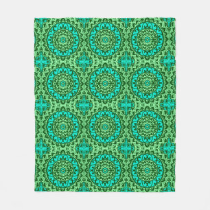 Southwestern Sun Mandala Batik, Lime Green Fleece Blanket