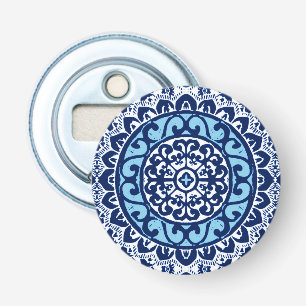 Southwestern Sun Mandala Batik, Navy Blue & White Bottle Opener