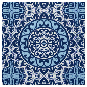 Southwestern Sun Mandala Batik, Navy Blue & White Fabric