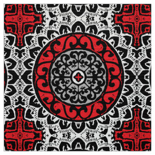 Southwestern Sun Mandala Batik, Red, Black & White Fabric