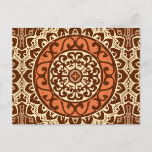 Southwestern Sun Mandala Batik, Rust & Brown Postcard