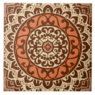 Southwestern Sun Mandala Batik, Rust & Brown Tile