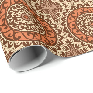 Southwestern Sun Mandala Batik, Rust & Brown Wrapping Paper
