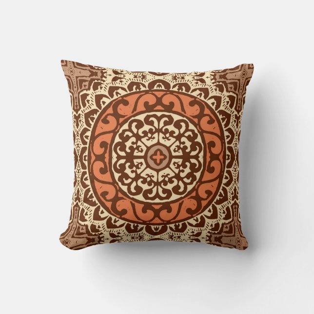 Southwestern Sun Mandala, Rust & Brown Cushion (Front)