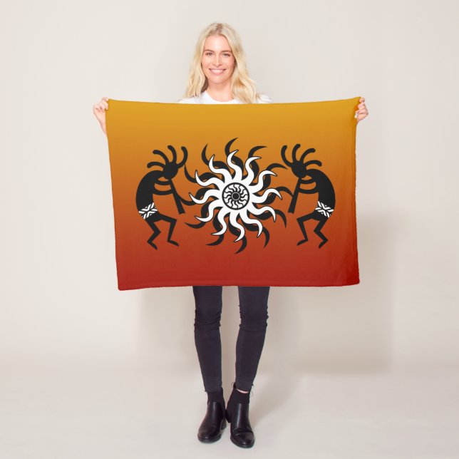 Southwestern Sunset Kokopelli Tribal Desert Sun Fleece Blanket (In Situ)