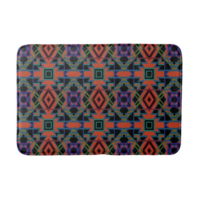 Southwestern Symmetrical Tiled Pattern Line Art Bath Mat (Front)
