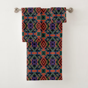 Southwestern Symmetrical Tiled Pattern Line Art Bath Towel Set