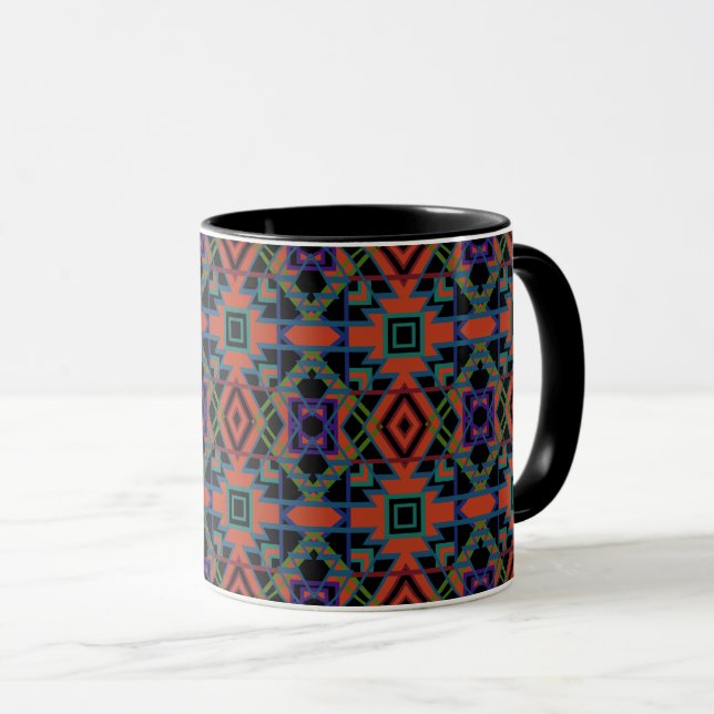 Southwestern Symmetrical Tiled Pattern Line Art Mug (Front Right)