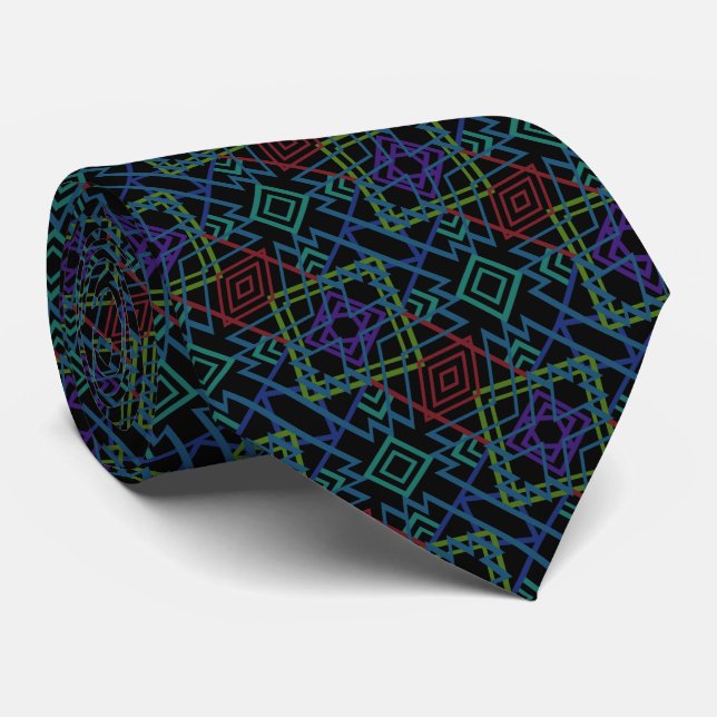 Southwestern Symmetrical Tiled Pattern Line Art Tie (Rolled)