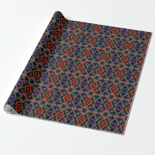 Southwestern Symmetrical Tiled Pattern Line Art Wrapping Paper