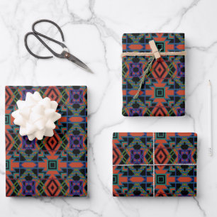 Southwestern Symmetrical Tiled Pattern Line Art Wrapping Paper Sheet