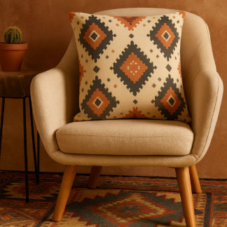 Southwestern Terracotta and Charcoal Diamond Cushion