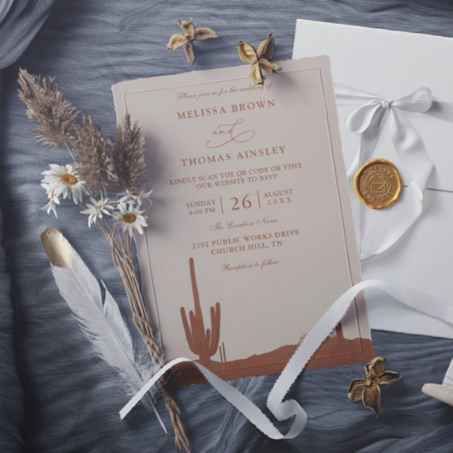 Southwestern Terracotta Desert QR Code Wedding Invitation (Creator Uploaded)