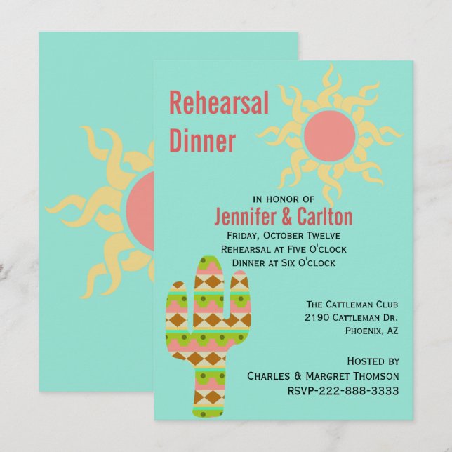 Southwestern Theme Wedding Rehearsal Dinner Invitation (Front/Back)