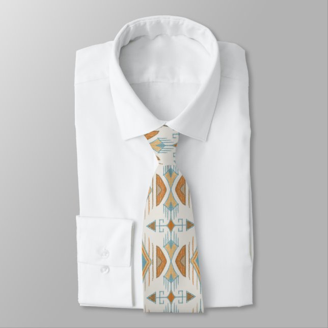 Southwestern Tribal Arrows, Turquoise, Rust, Cream Tie (Tied)