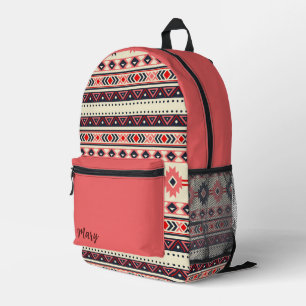 Southwestern Tribal Backpack with Coral Red Accent