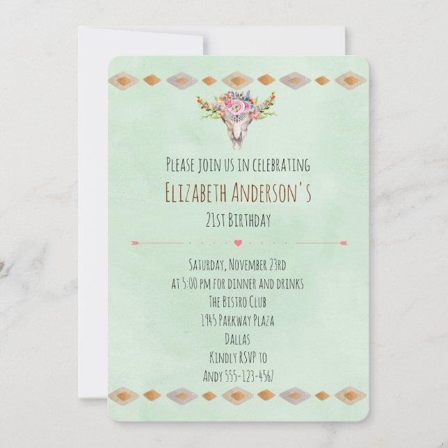 Southwestern Tribal Boho Themed Birthday Invite (Front)