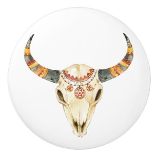 Southwestern Tribal Bull Skull 1 Ceramic Knob