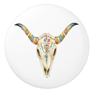 Southwestern Tribal Bull Skull 2 Ceramic Knob