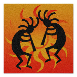 Southwestern Tribal Desert Sun Kokopelli Poster