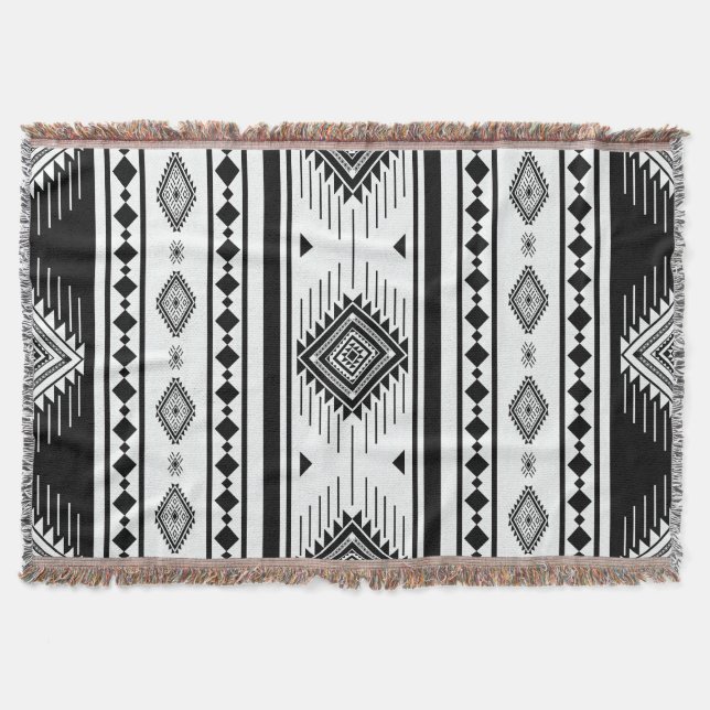 Southwestern Tribal Geometric Woven Boho Rug Throw Blanket (Front)
