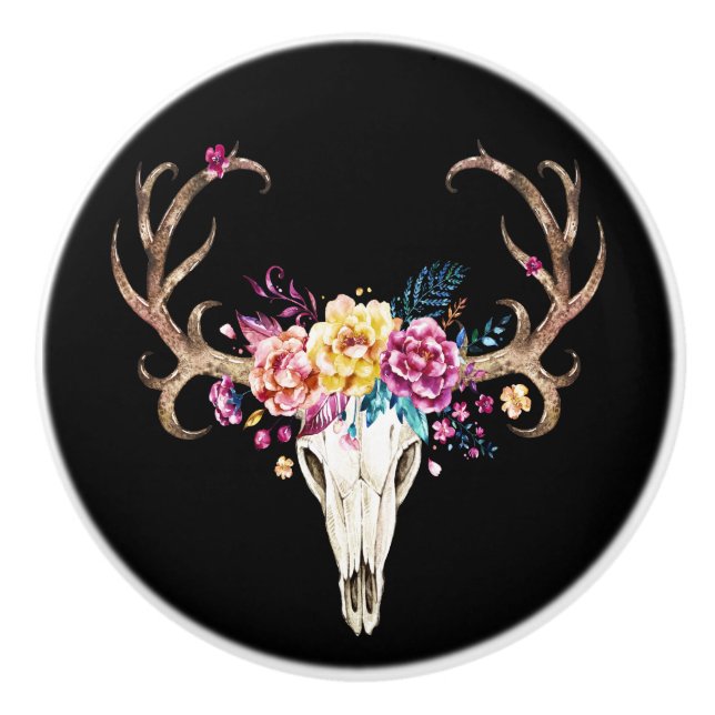 Southwestern Tribal Skull 3 Ceramic Knob (Front)