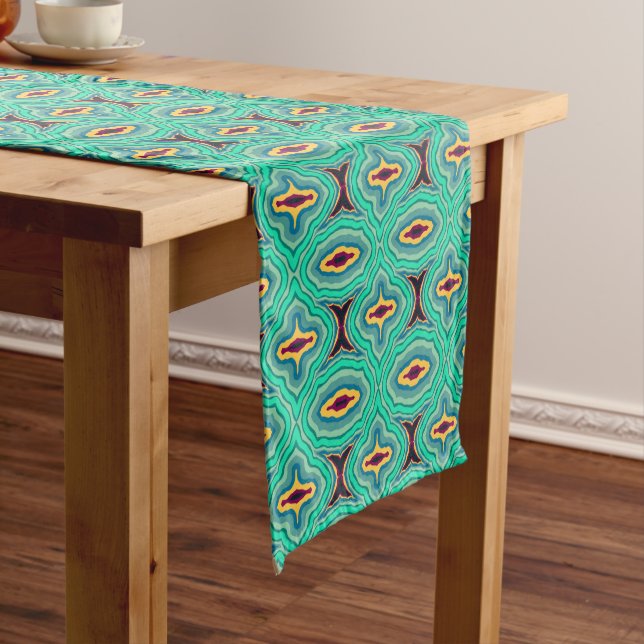 Southwestern Tropical Boho Chic Geode Pattern Art Short Table Runner (In Situ)